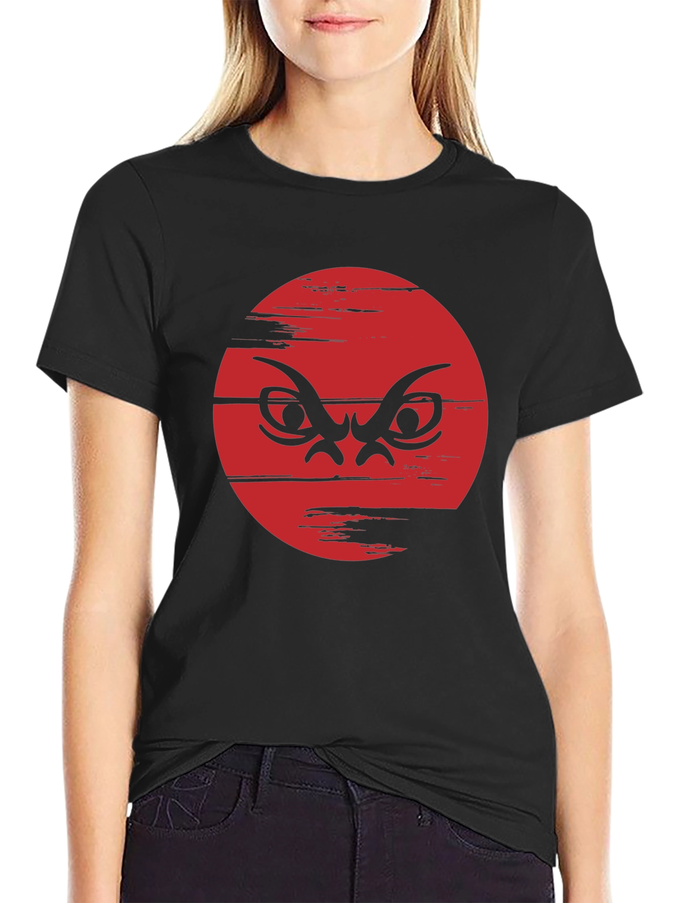 Black Red Angry Face Graphic Black Tee view 2