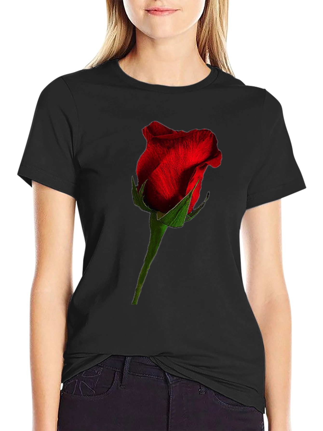 Black Rose Graphic Black T-Shirt - Floral Casual Tee view 2