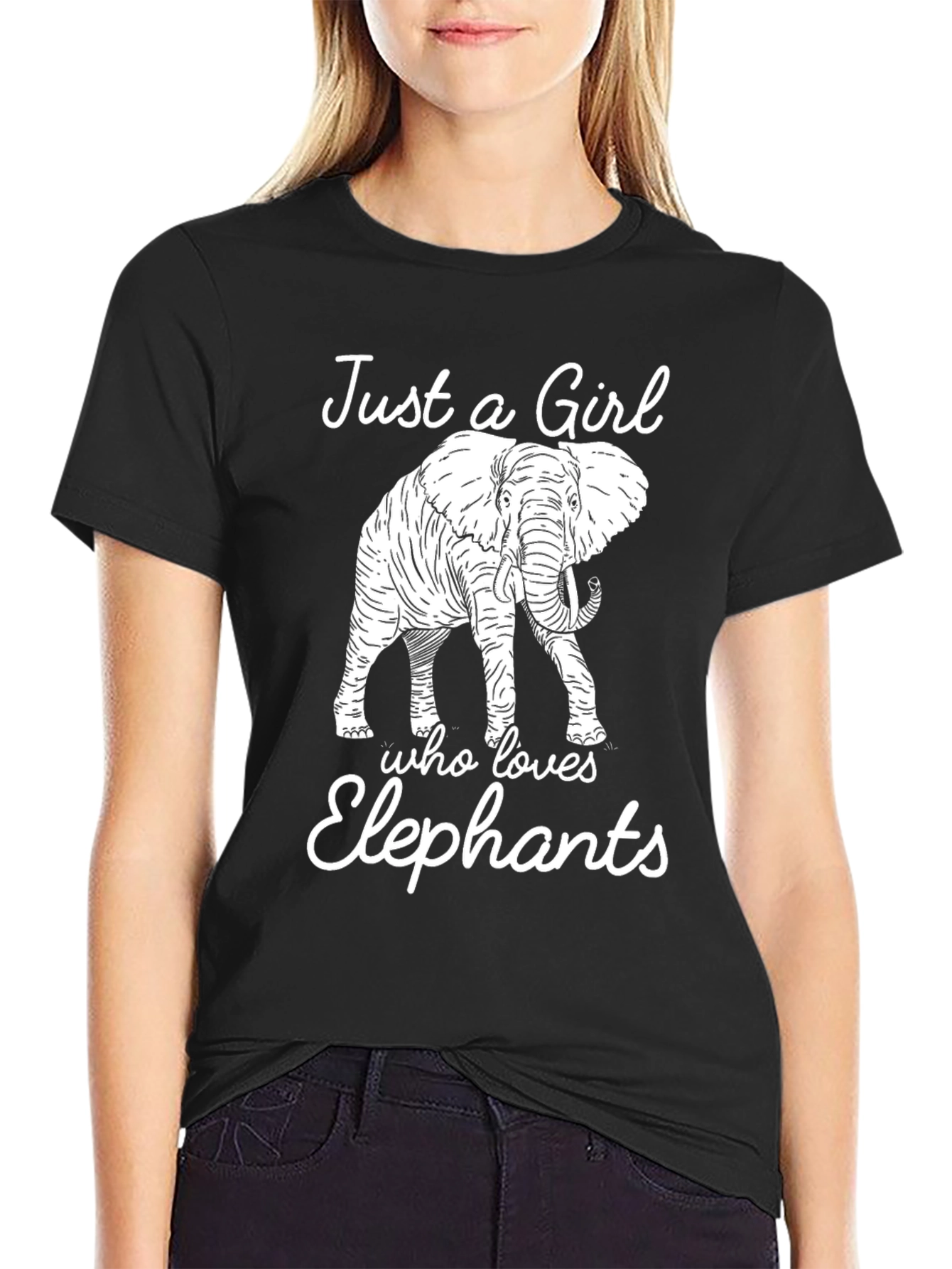 Black Just a Girl Who Loves Elephants T-Shirt view 2