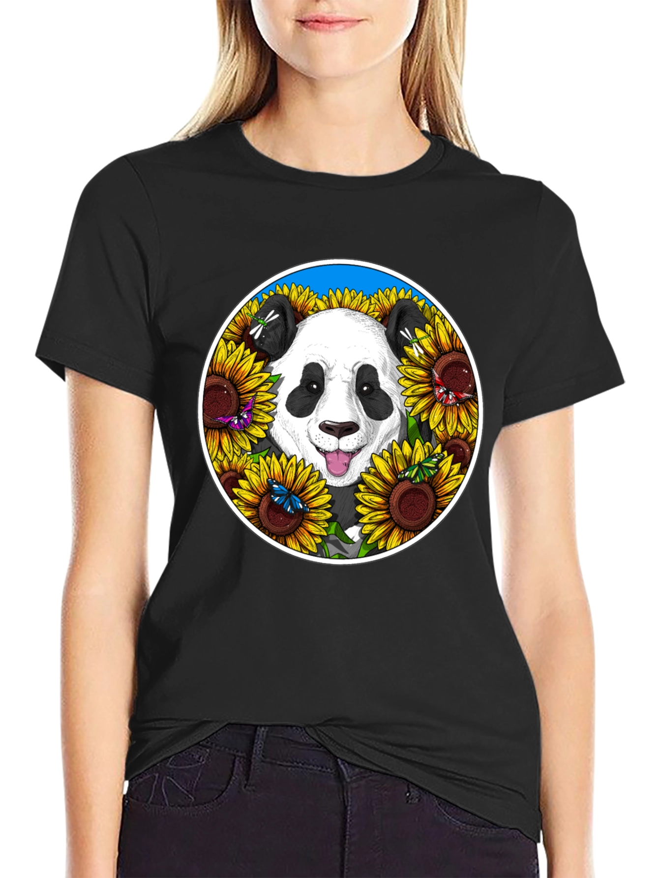 Black Panda Sunflower Graphic Tee view 2