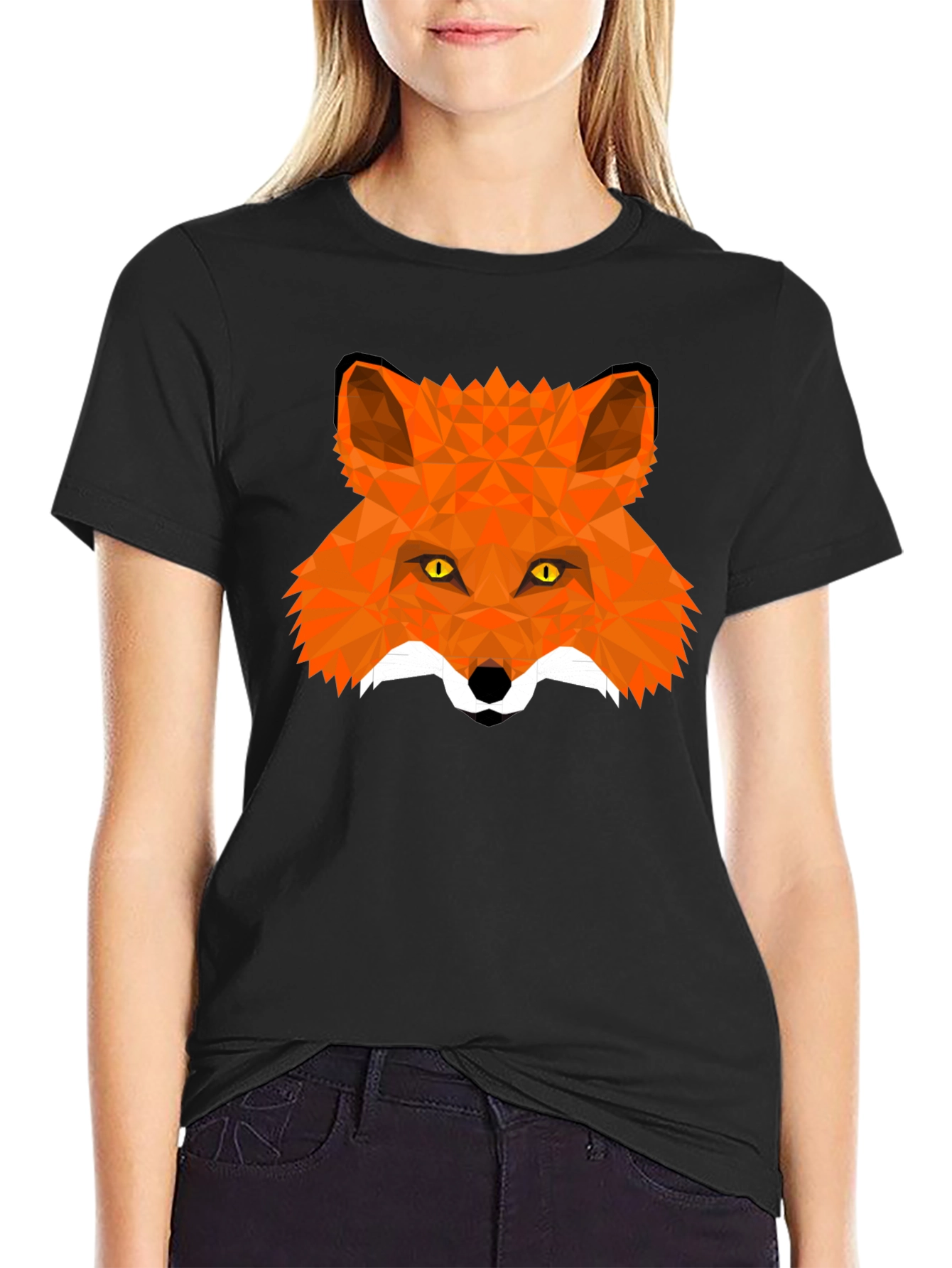 Black Geometric Fox Head T-Shirt view 2
