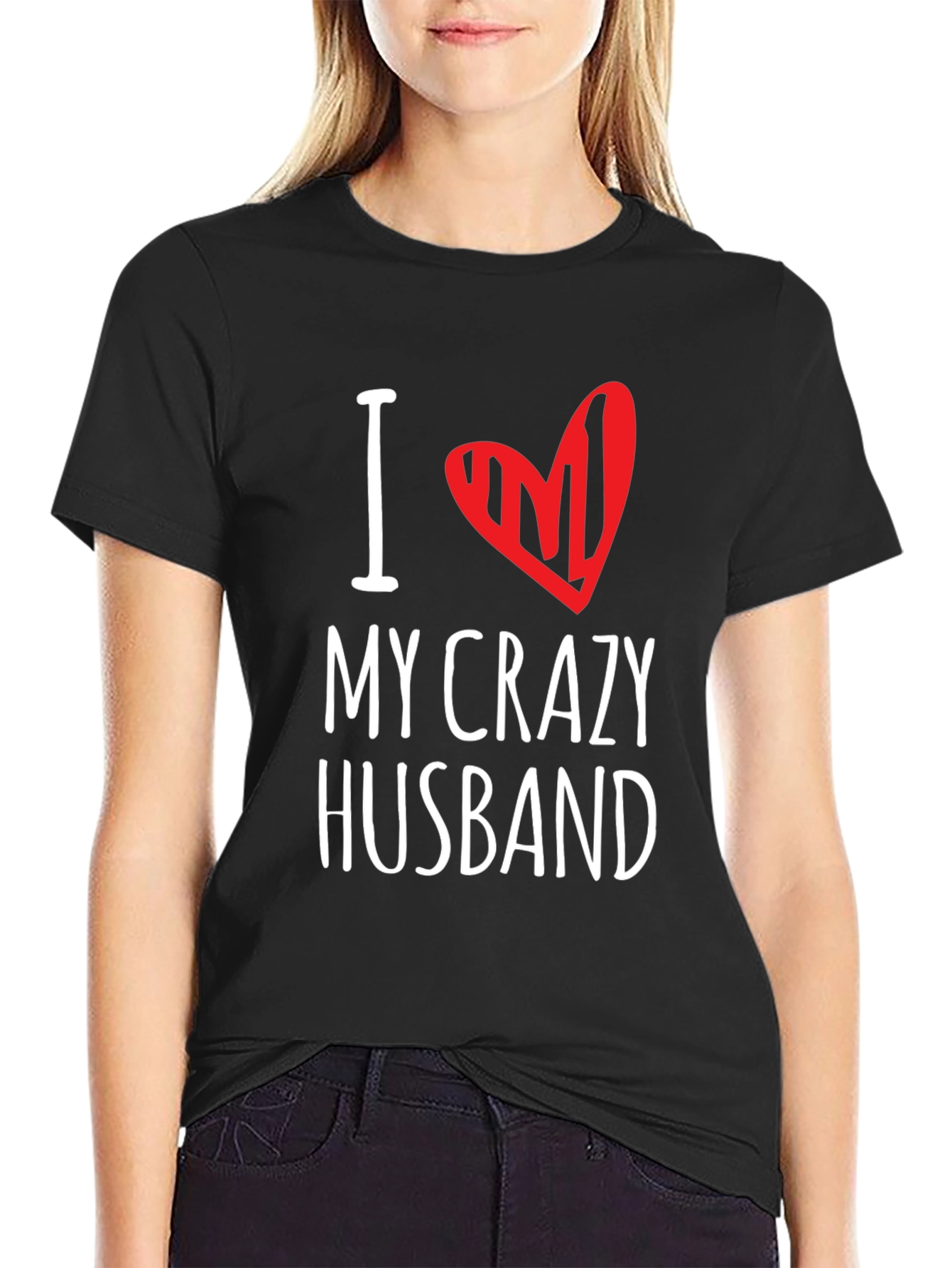 Black I Heart My Crazy Husband Black Graphic T-Shirt view 2