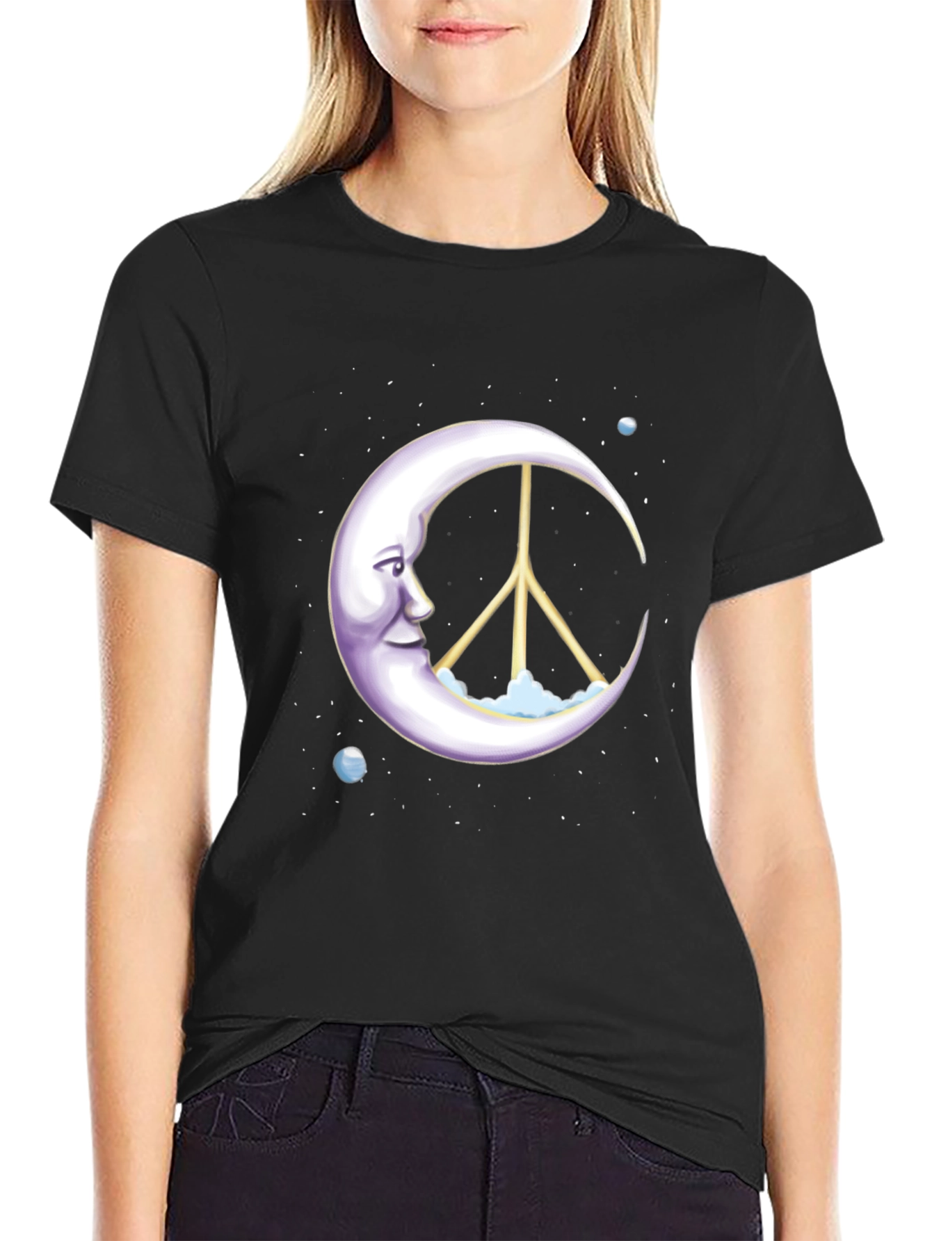 Black Peace Moon Graphic Tee - Soft Cotton Blend view 2