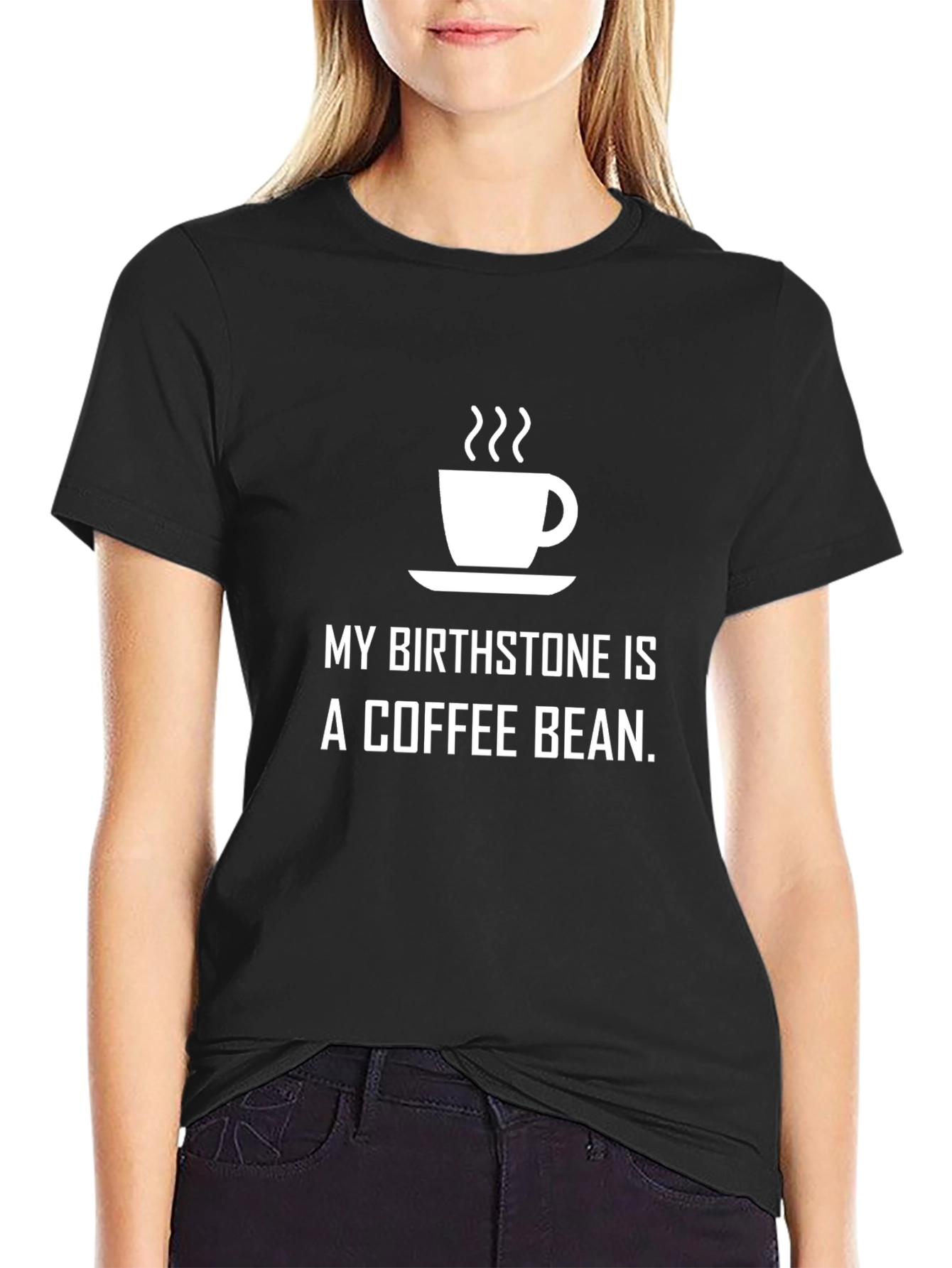 Black Coffee Bean Birthstone T-Shirt - Black, Unisex view 2