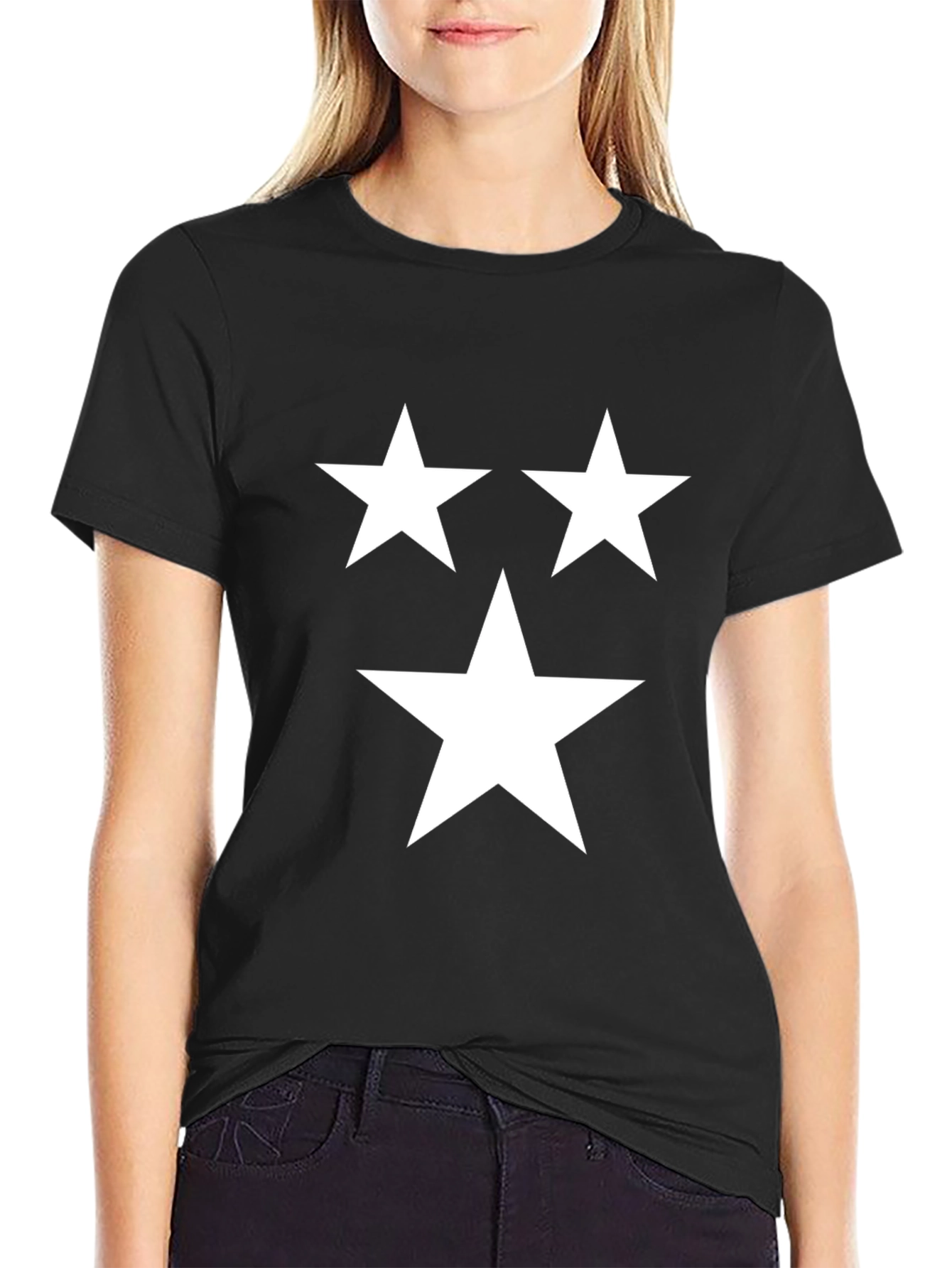 Black Black T-Shirt with Three White Stars view 2