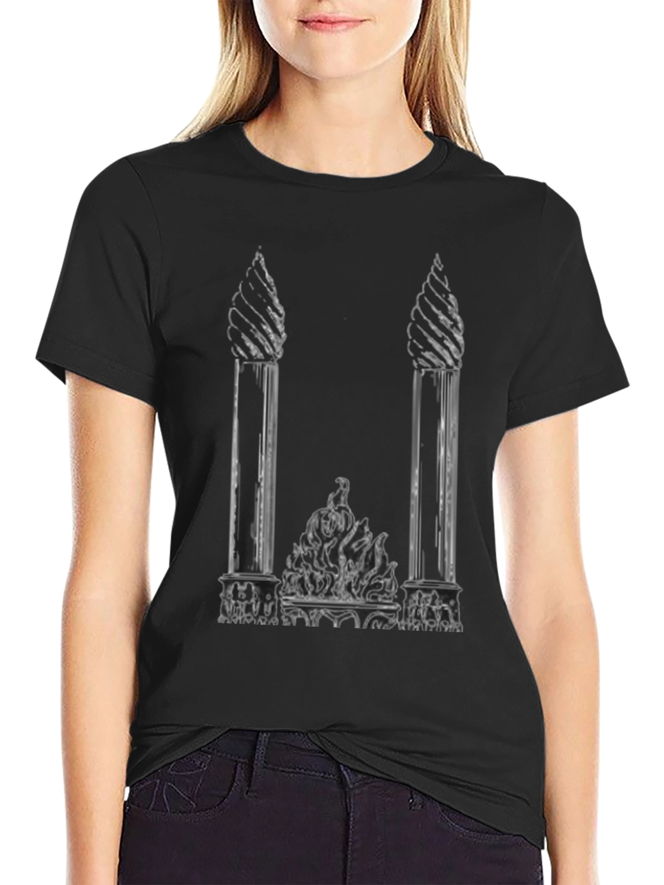 Black Gothic Columns Black T-Shirt - Unique Graphic Tee view 2