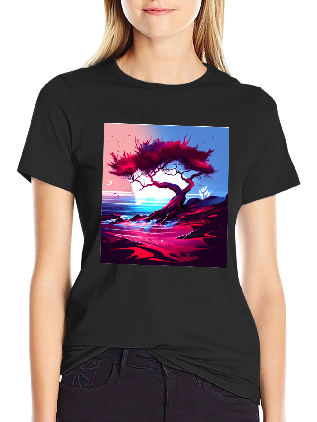 Black Tree on the Shoreline Graphic Tee view 2