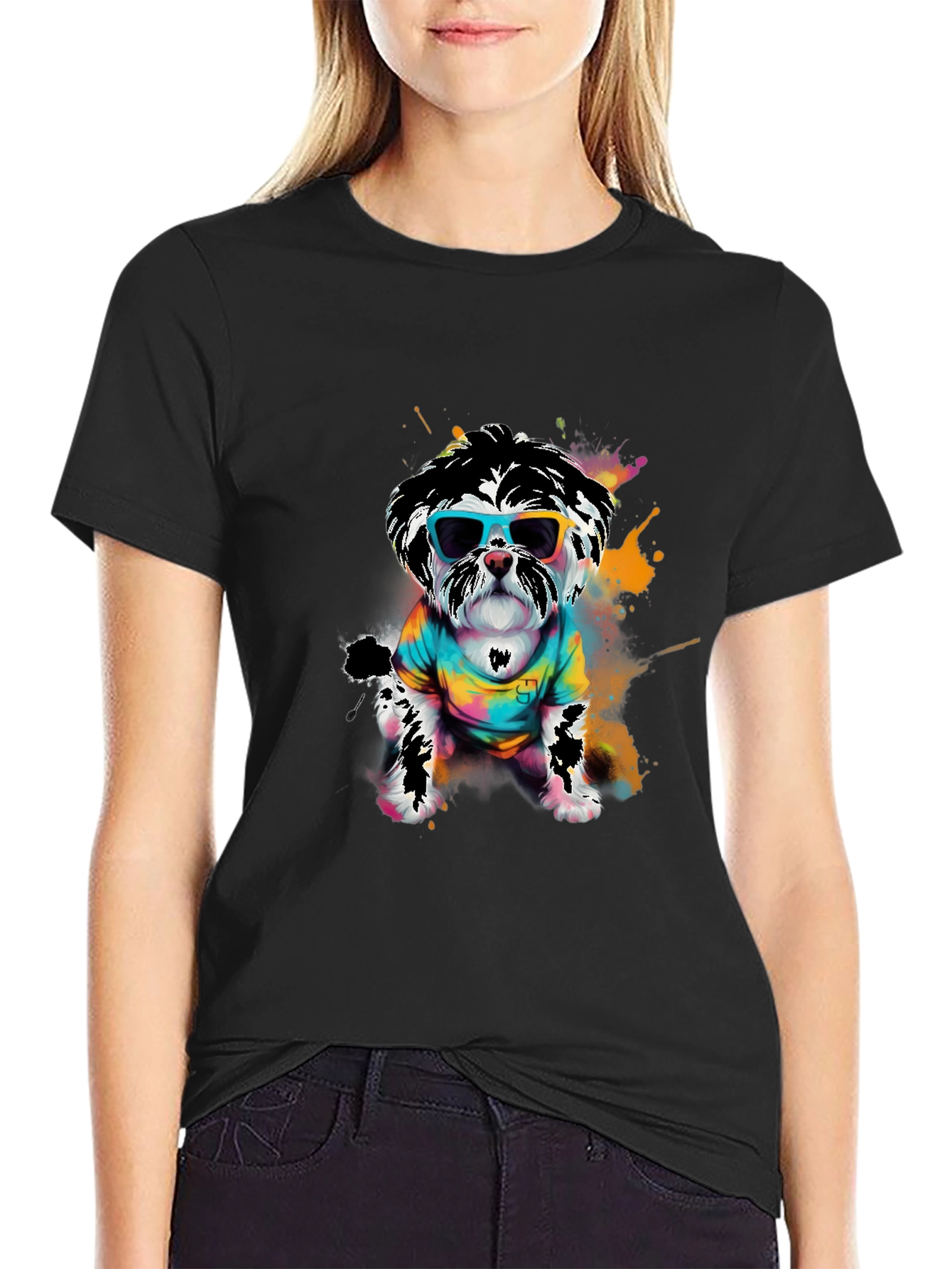 Black Cool Dog Graphic Tee - Funky Puppy Design view 2