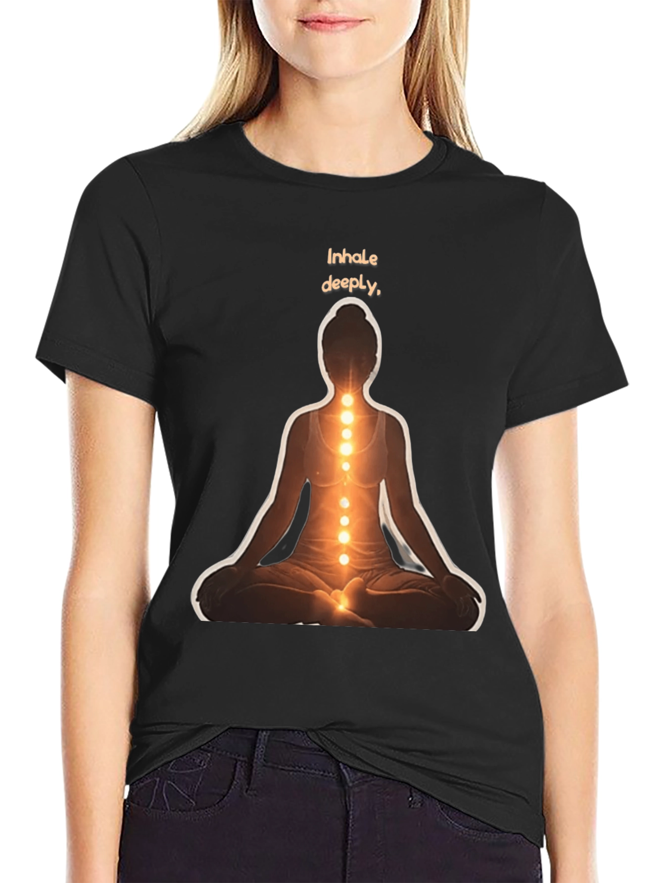 Black Inhale Deeply Meditation T-Shirt view 2
