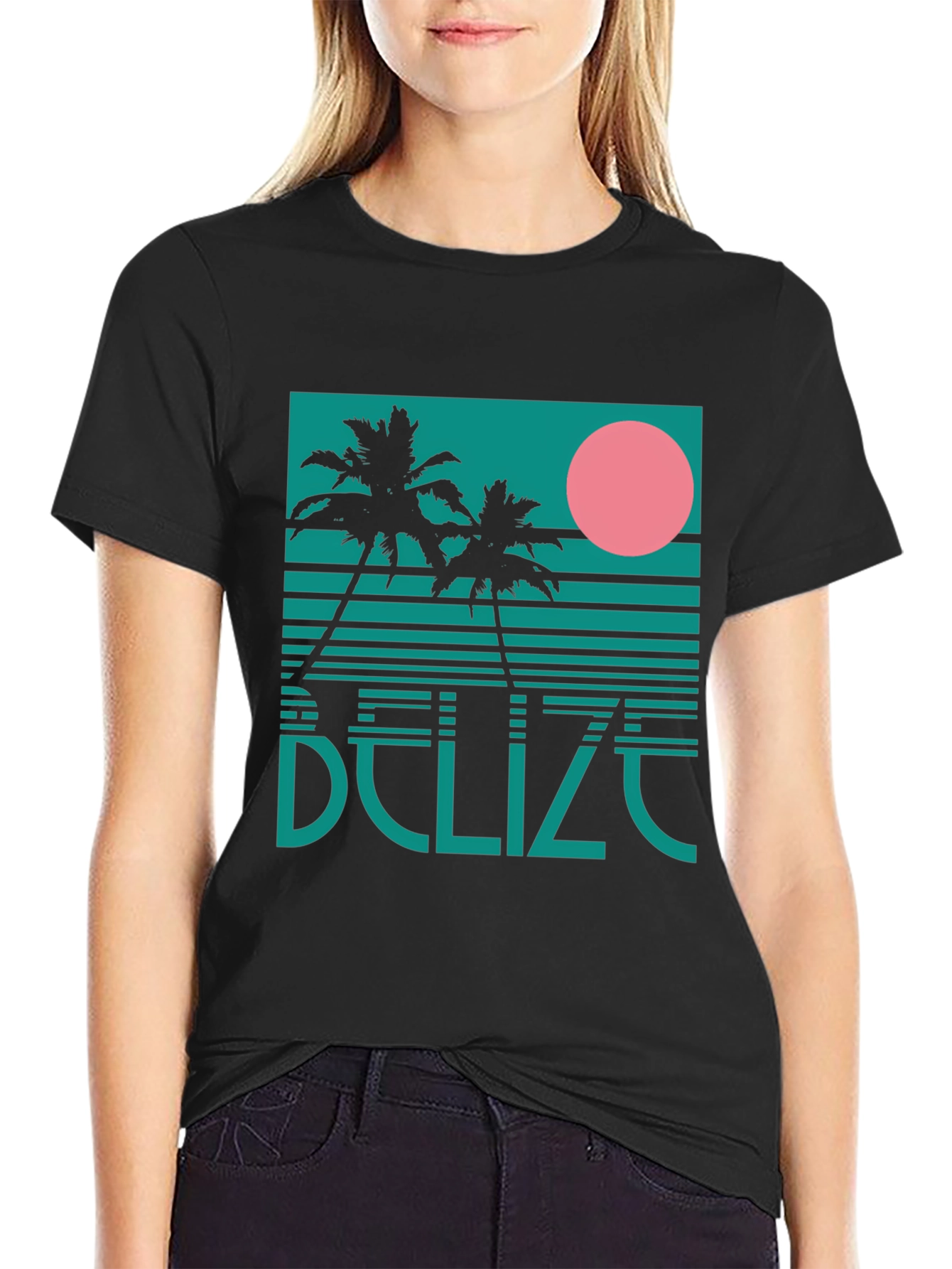 Black Belize Retro Palm Tree Graphic T-Shirt view 2