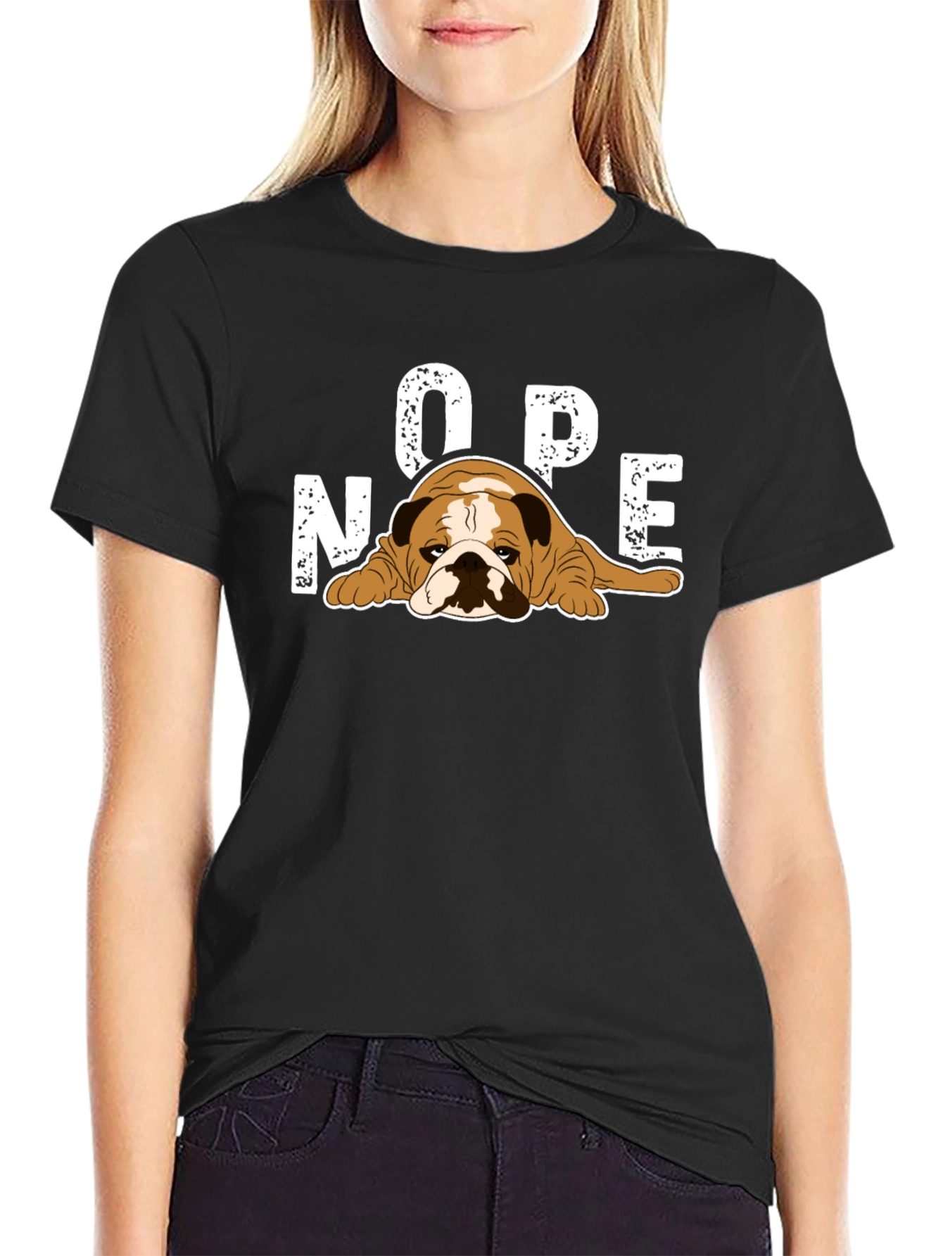 Black Nope Bulldog Graphic T-Shirt view 2