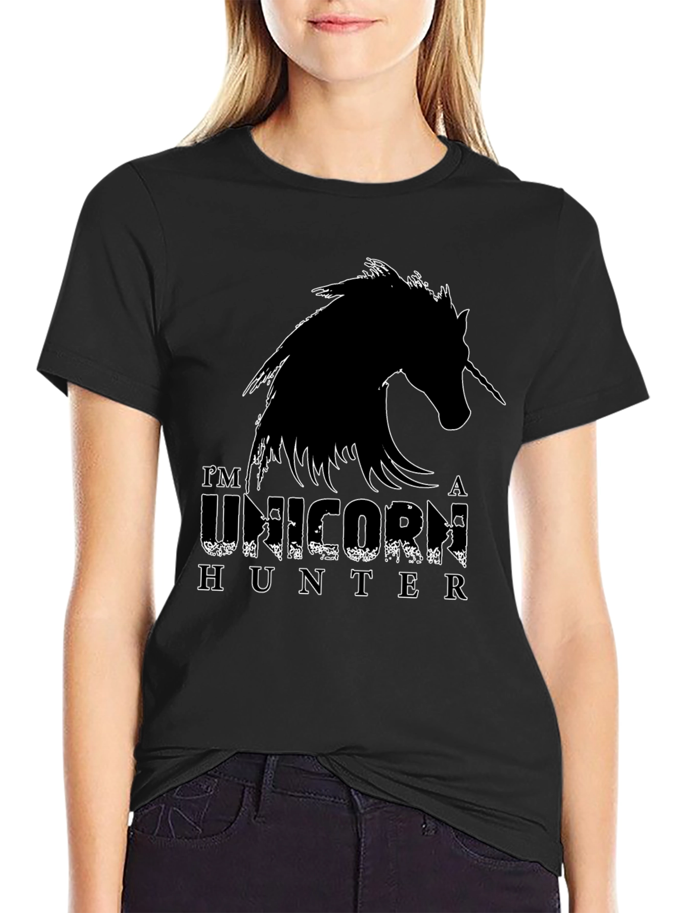 Black Unicorn Hunter Graphic Tee - Black Cotton Shirt view 2