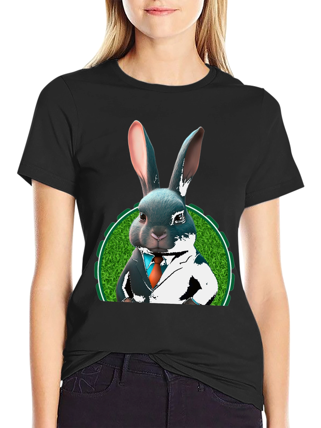 Black Sophisticated Rabbit T-Shirt - Black view 2