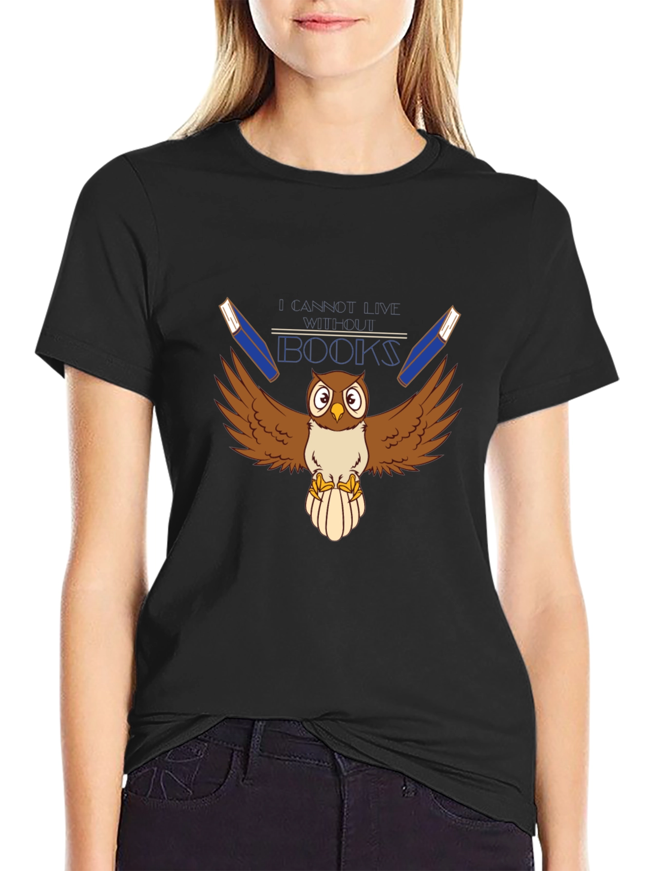 Black Owl Reads Books Graphic T-Shirt view 2