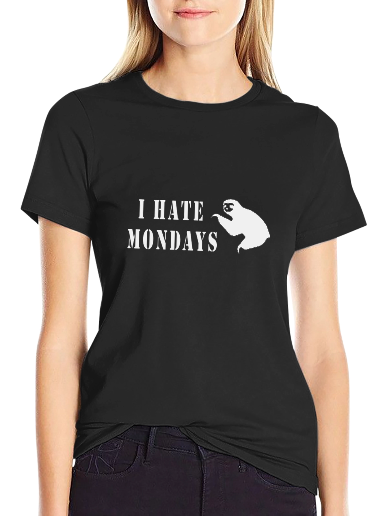 Black I Hate Mondays Sloth Graphic T-Shirt - Black view 2