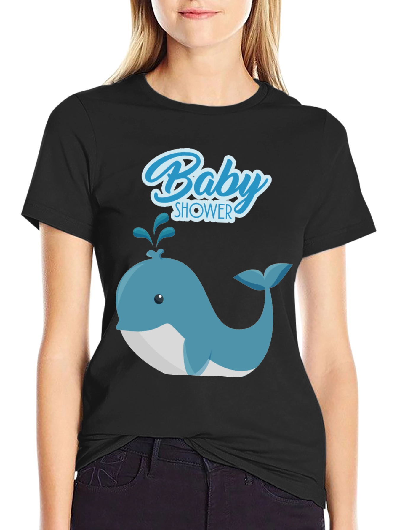 Black Baby Shower Whale Graphic Tee - Soft Cotton T-Shirt view 2