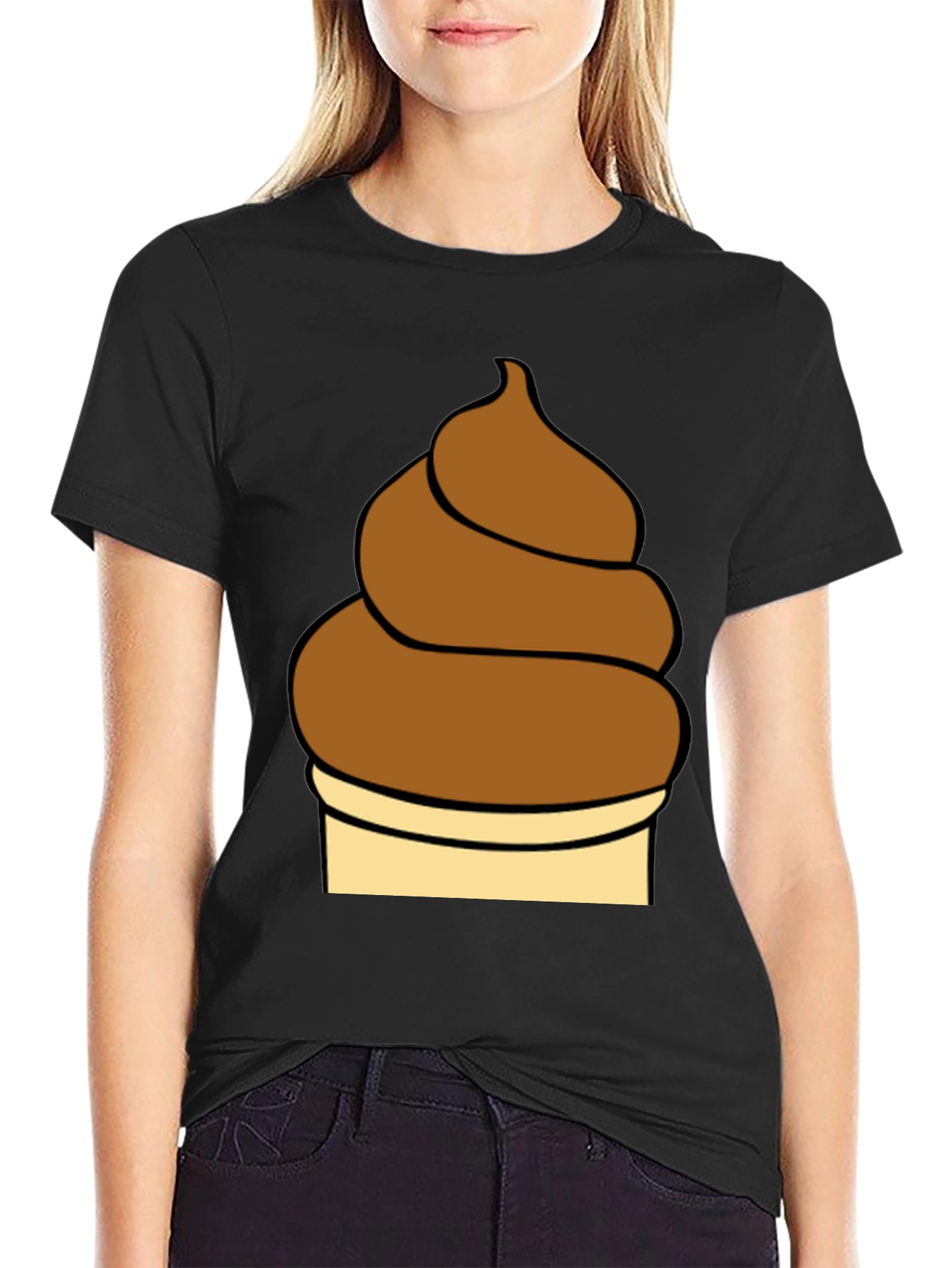 Black Novelty Brown Swirl Graphic Black T-Shirt view 2