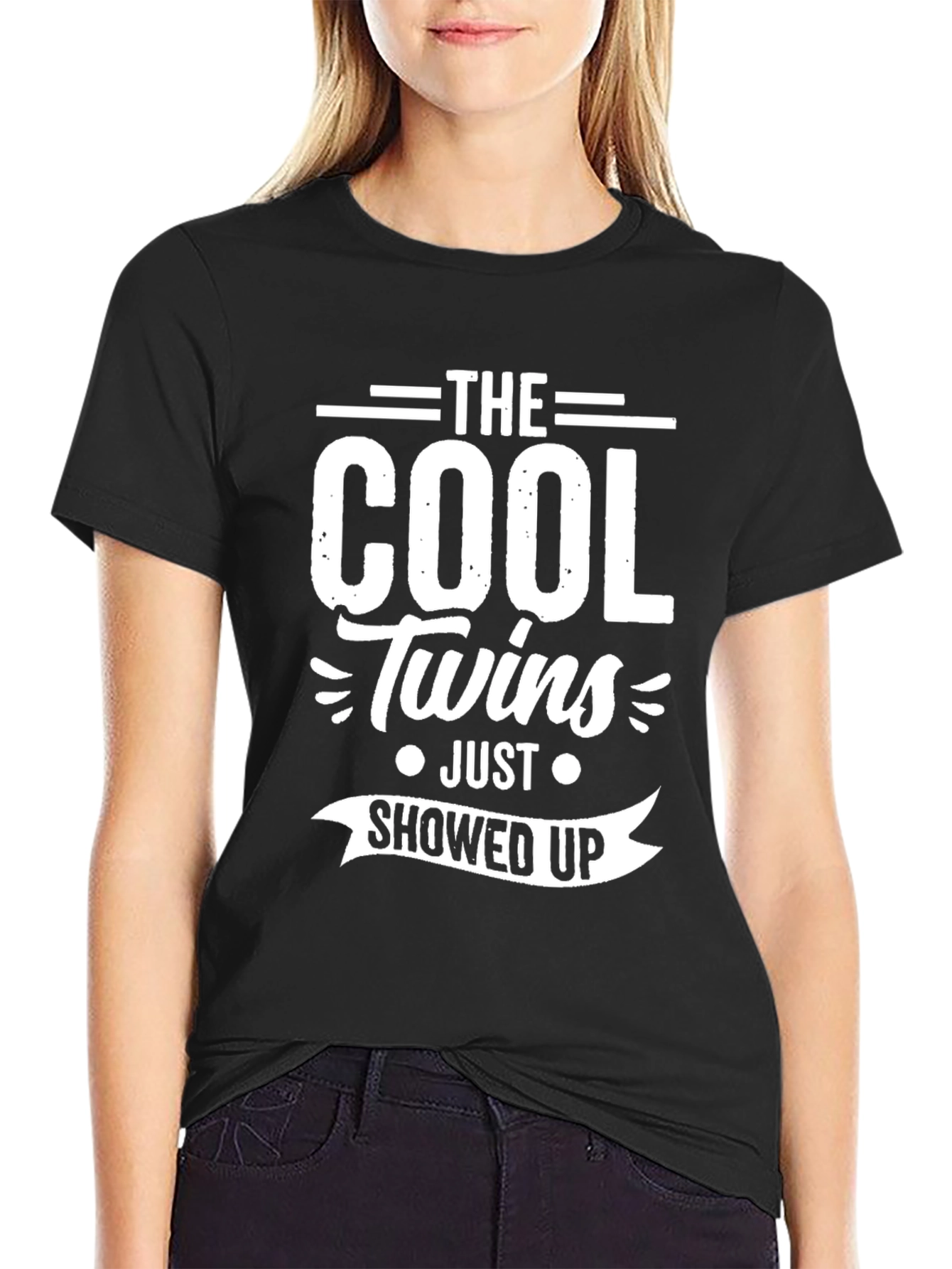 Black The Cool Twins Just Showed Up Graphic T-Shirt view 2