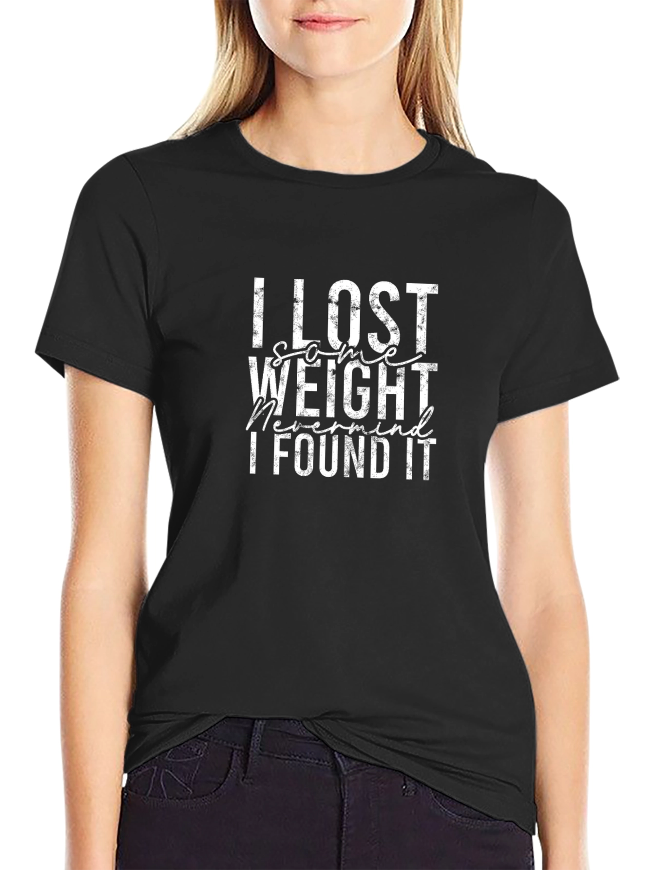 Black Funny Weight Loss T-Shirt - I Lost Some Weight view 2