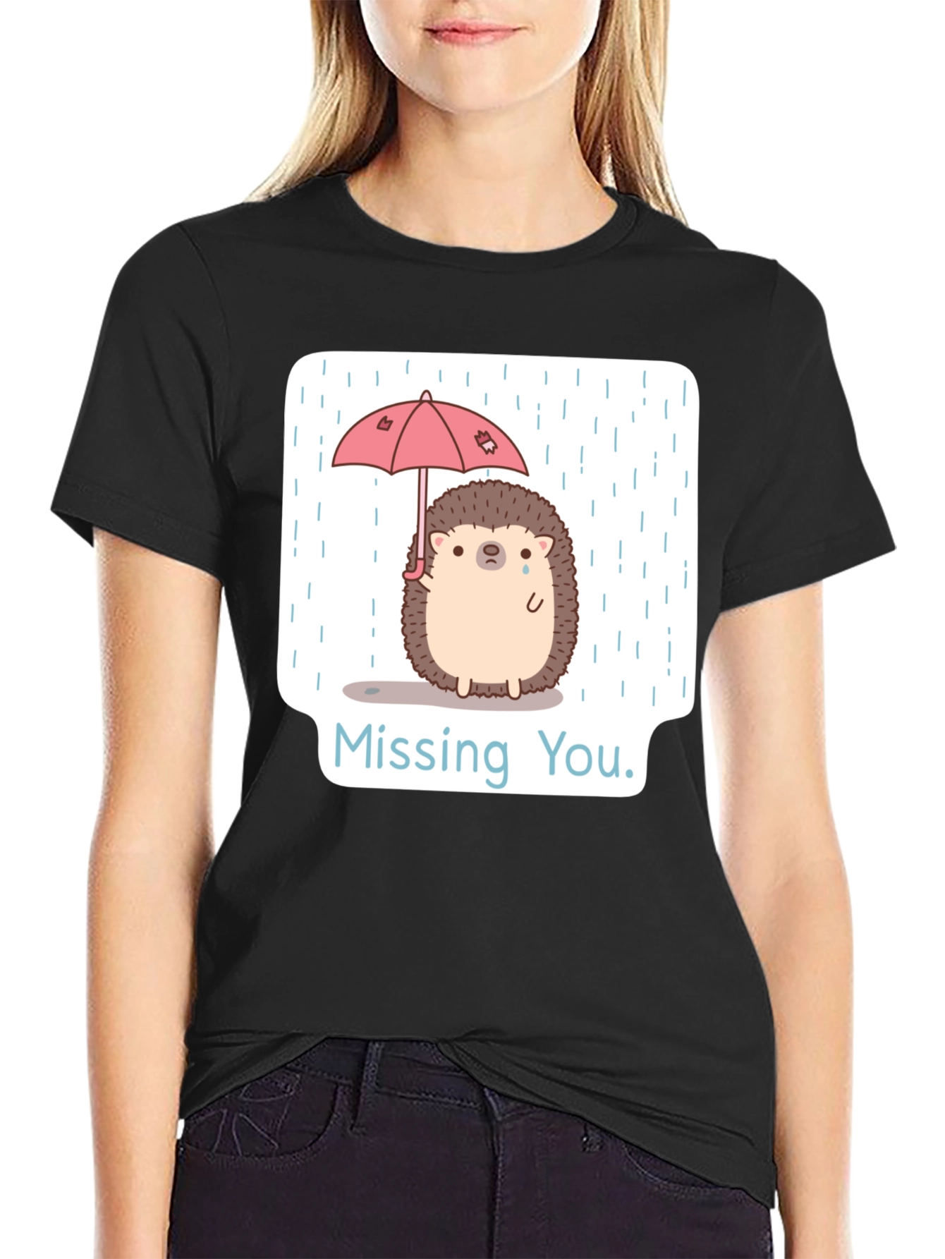 Black Missing You Hedgehog T-Shirt view 2