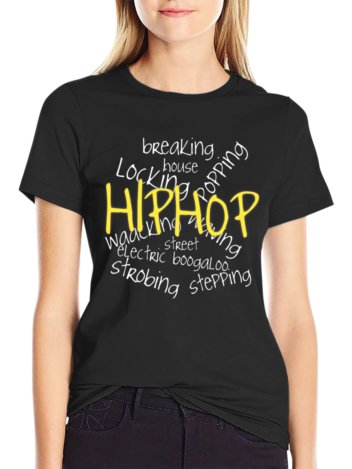 Black Hip Hop Dance Style Black T-Shirt view 2