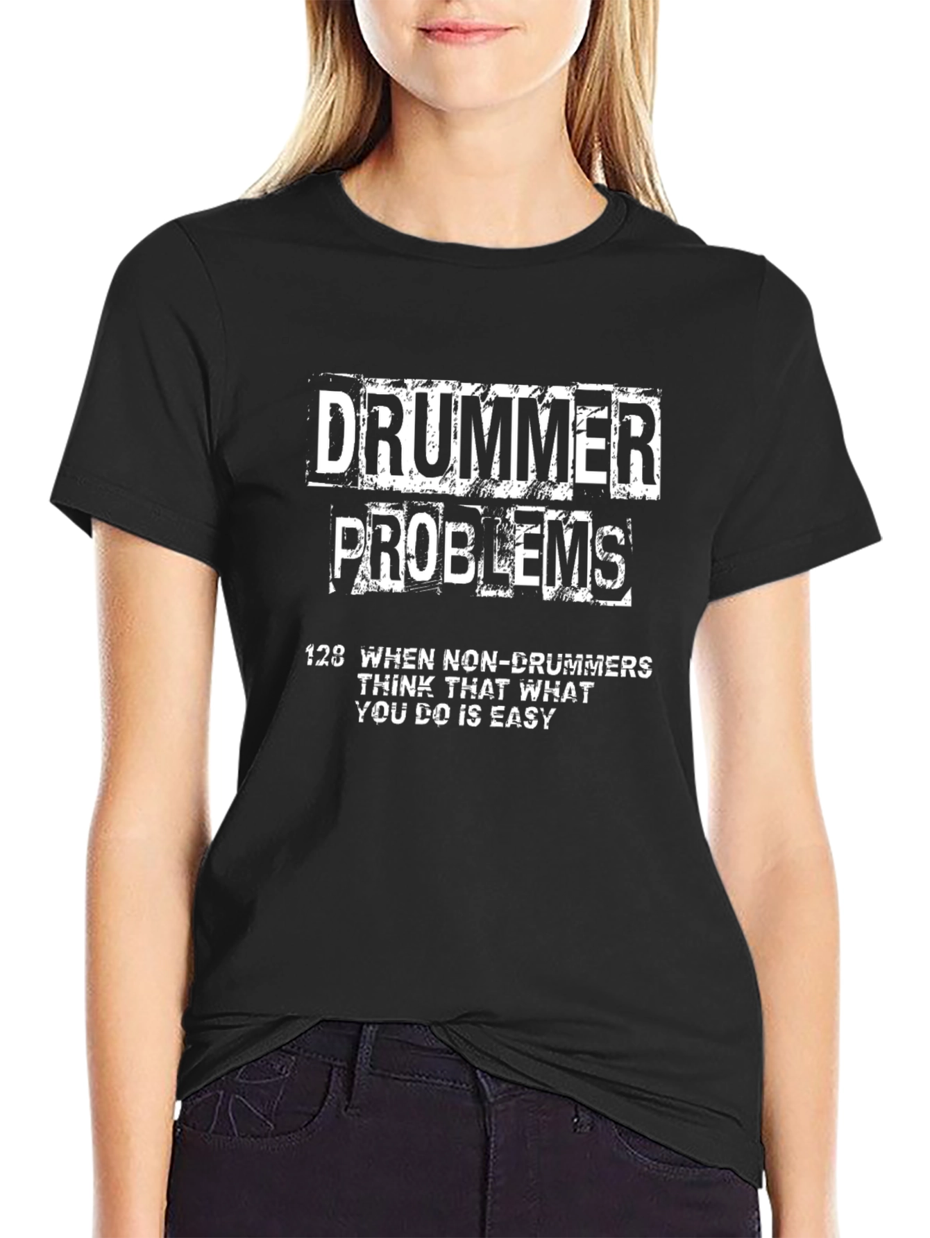 Black Drummer Problems Graphic Tee - Musician Humor T-Shirt view 2