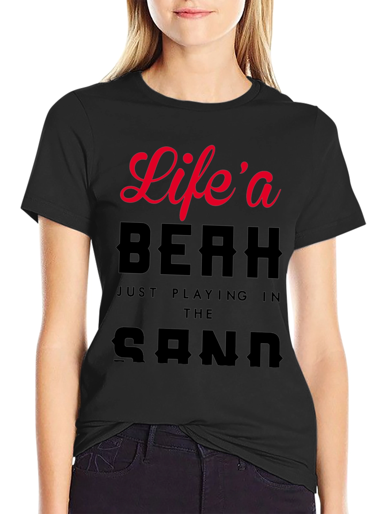 Black Life's a Beach Graphic Men's Black T-Shirt view 2
