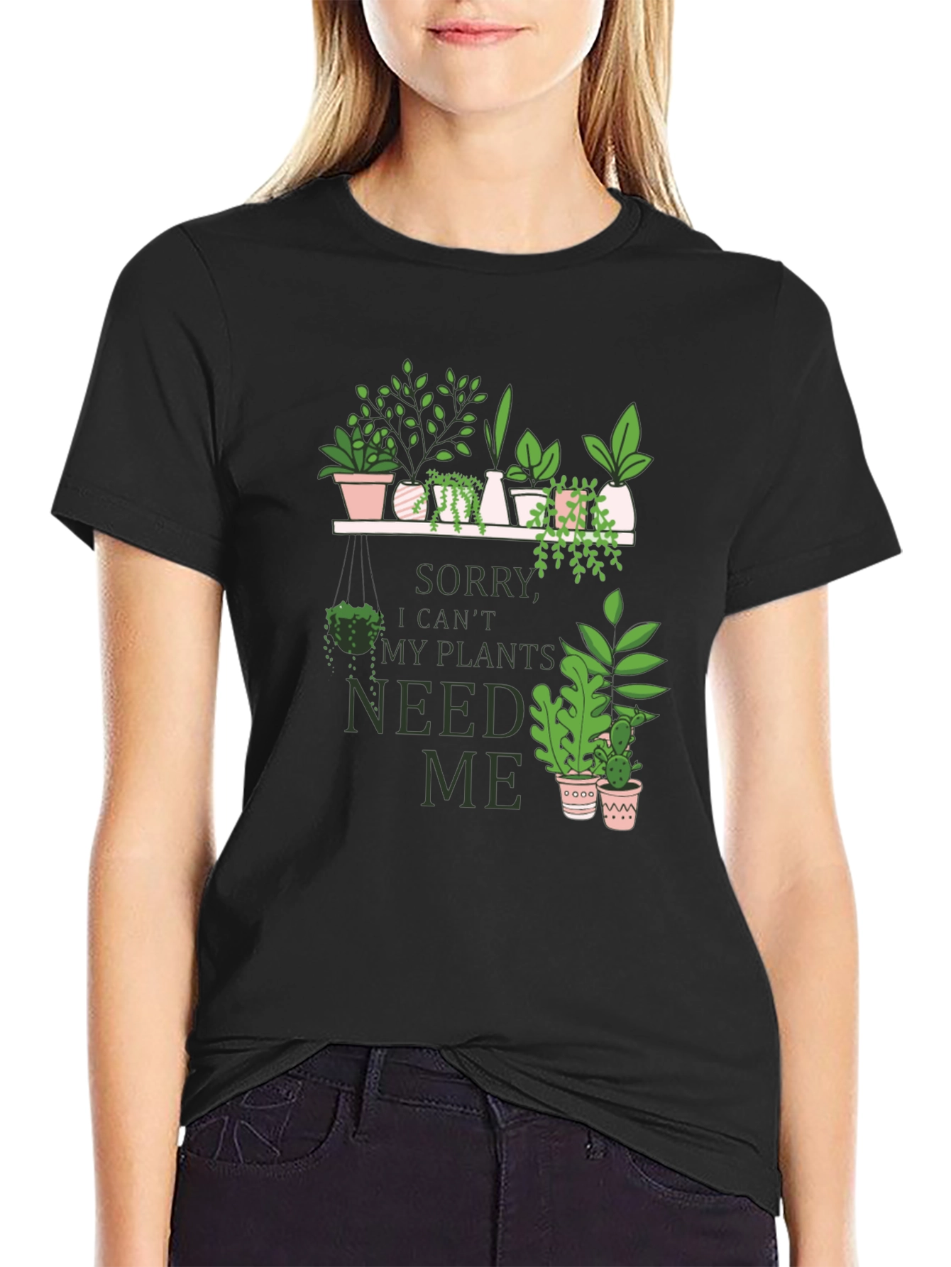 Black Plant Lover Graphic Tee - Sorry, My Plants Need Me view 2