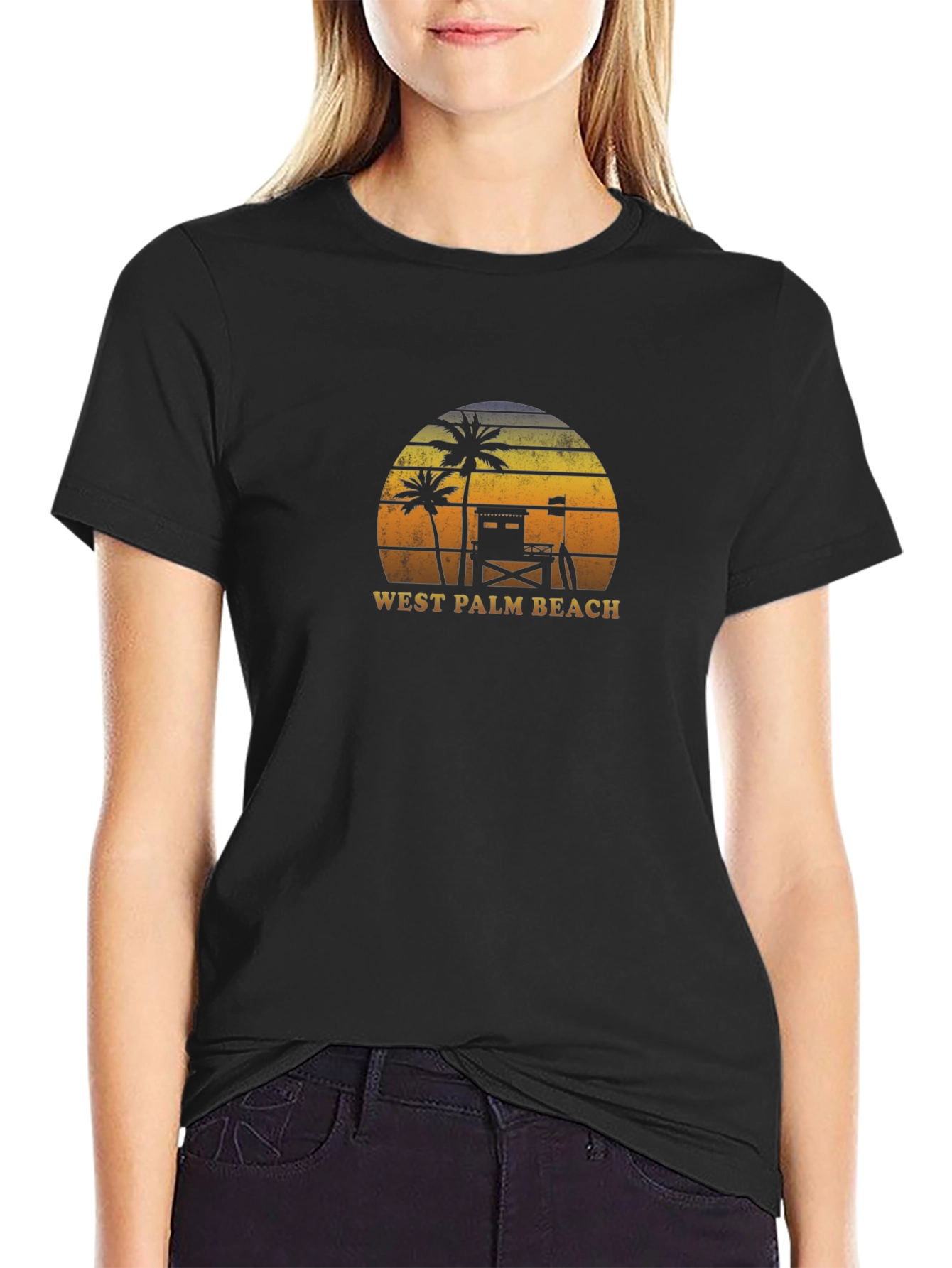 Black West Palm Beach Sunset Graphic T-Shirt view 2