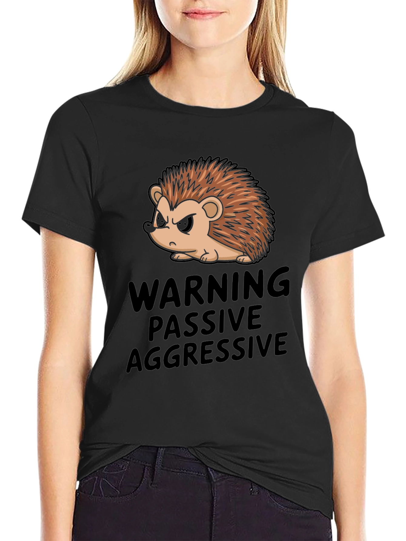 Black Passive Aggressive Hedgehog T-Shirt view 2
