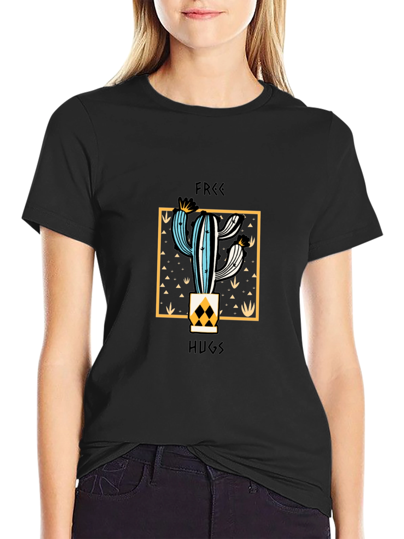 Black Free Hugs Cactus Graphic Tee view 2