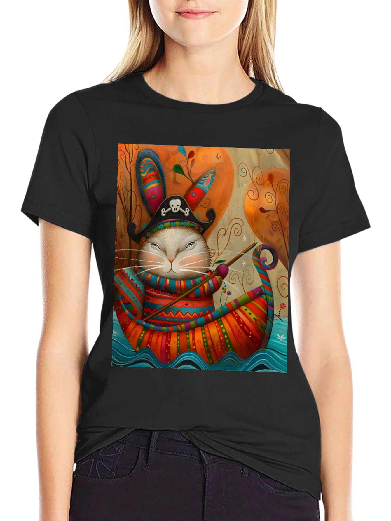 Black Pirate Rabbit Boat Ride T-Shirt view 2