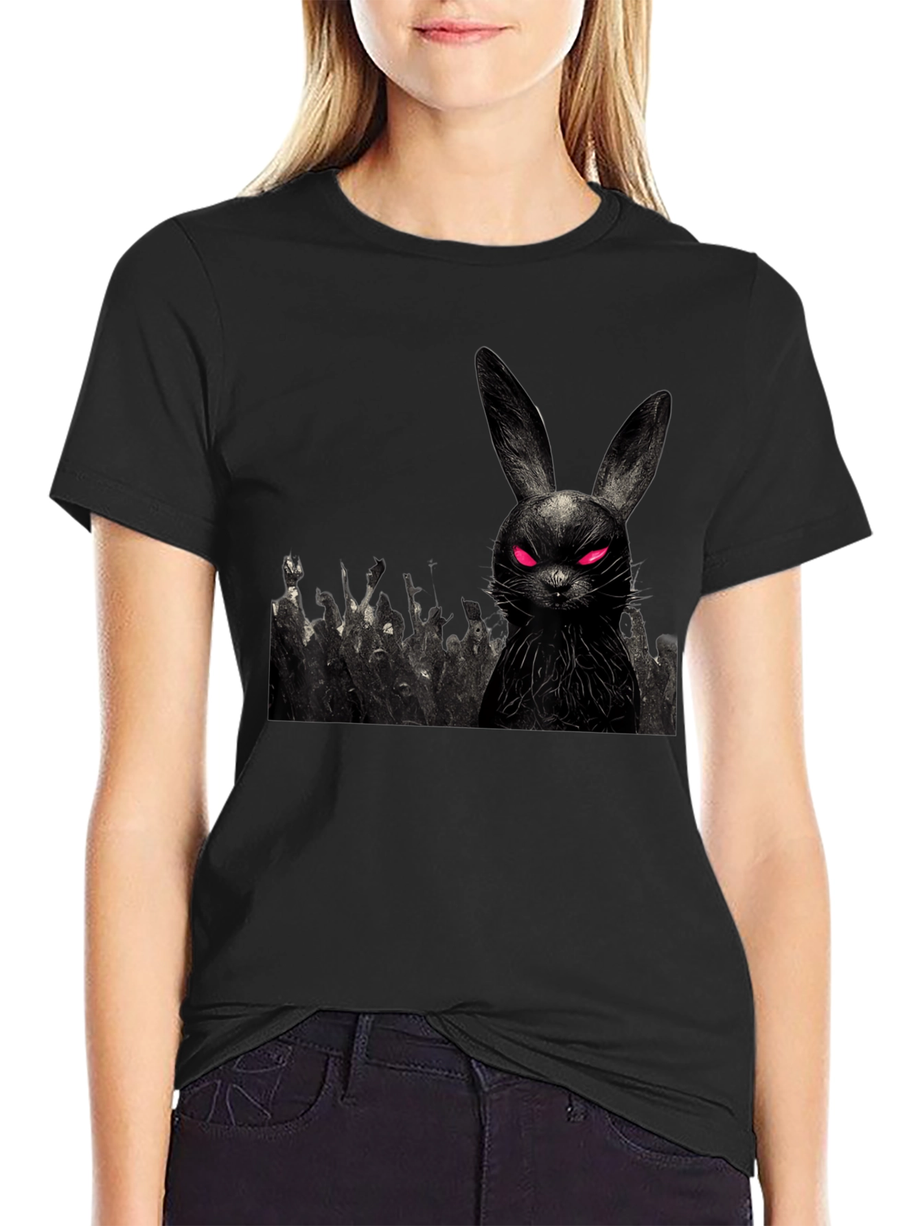 Black Creepy Bunny Graphic Tee view 2