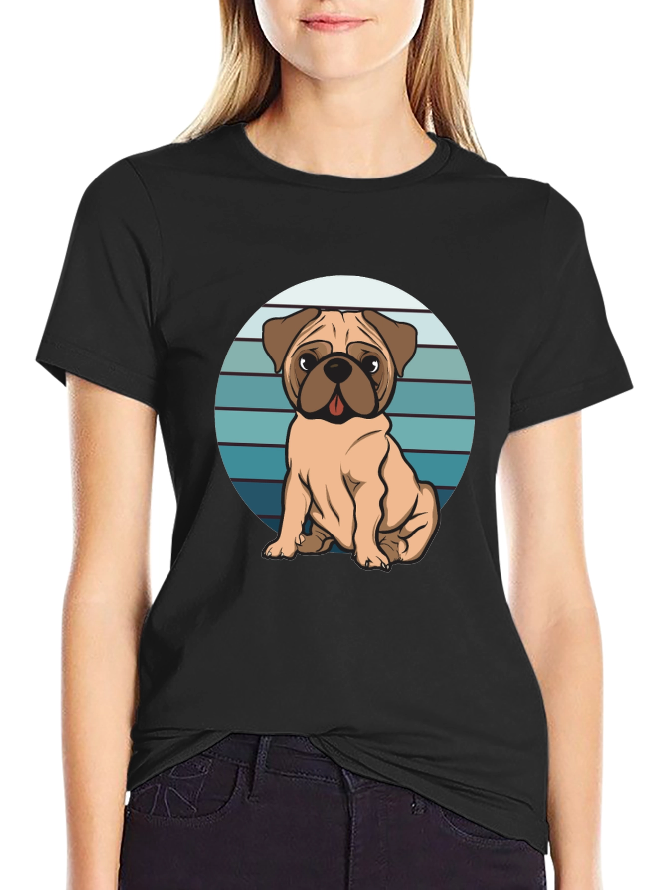 Black Pug Graphic Tee - Relaxed Fit Black T-Shirt view 2