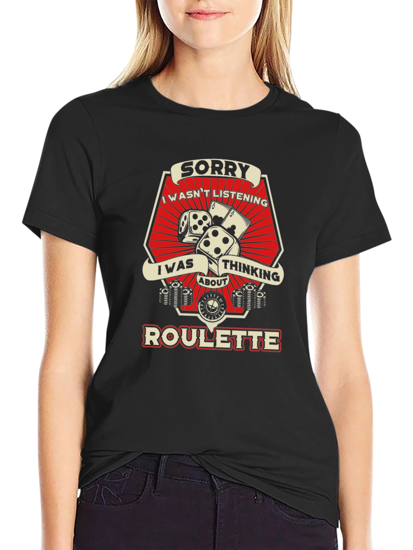 Black Roulette Thinking Funny T-Shirt view 2