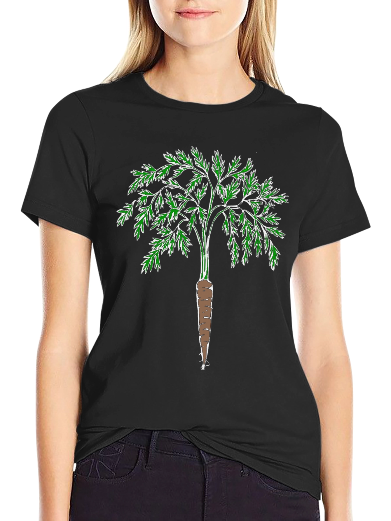 Black Carrot Tree Graphic T-Shirt - Black Cotton Blend view 2