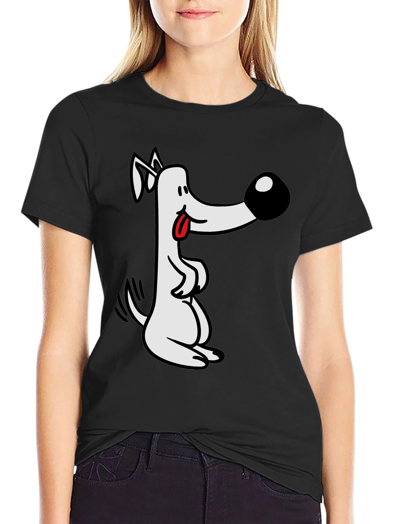 Black Cartoon Dog Graphic Tee - Black view 2