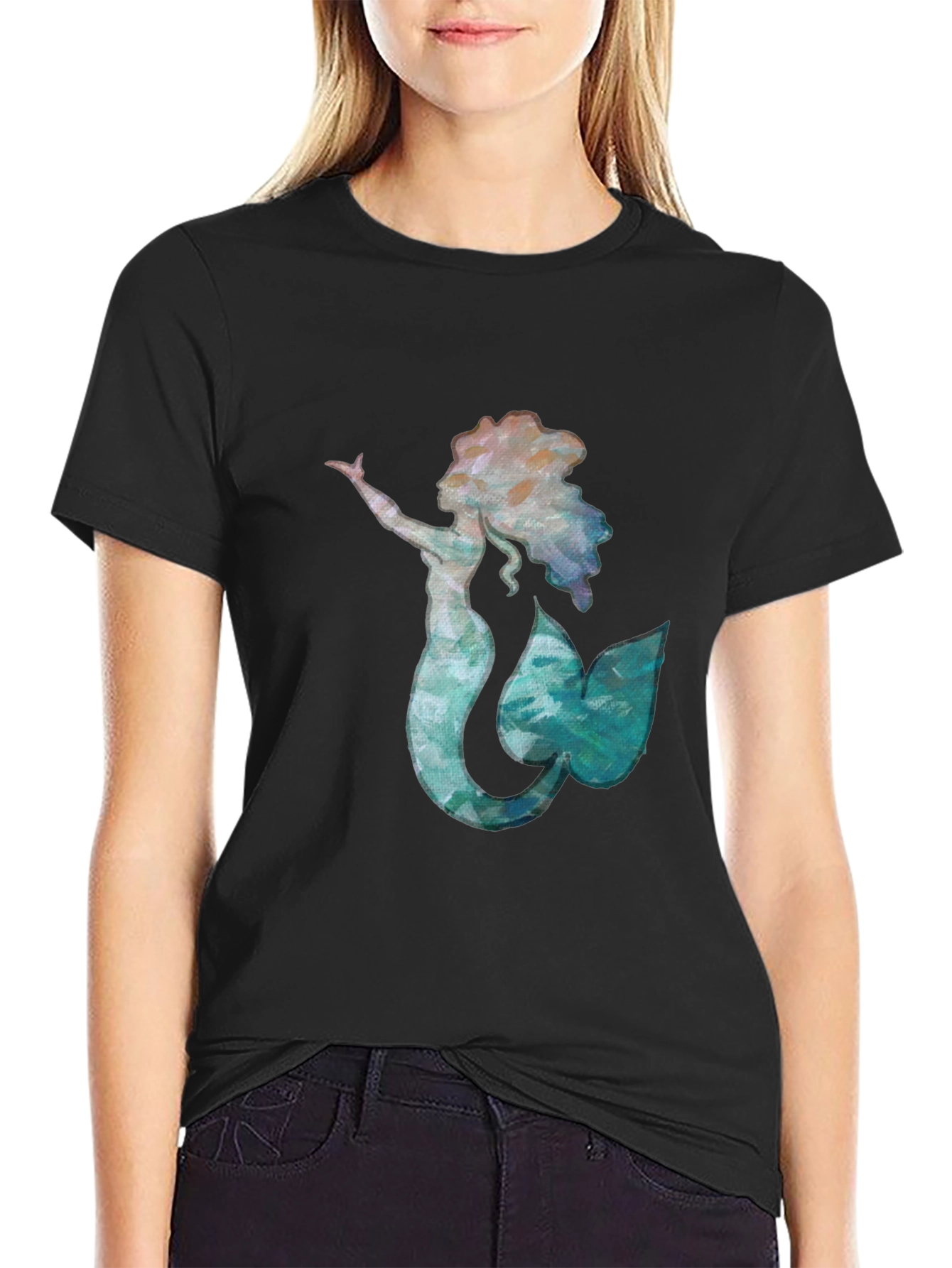 Black Mermaid Graphic Black Tee - Unique Ocean Lover Shirt view 2