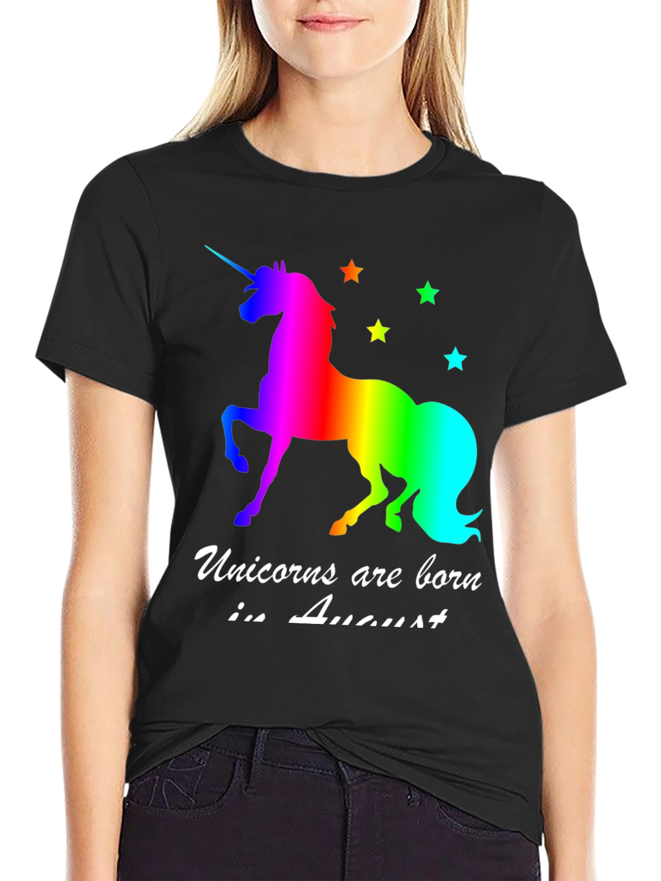 Black Unicorns Are Born In August T-Shirt view 2
