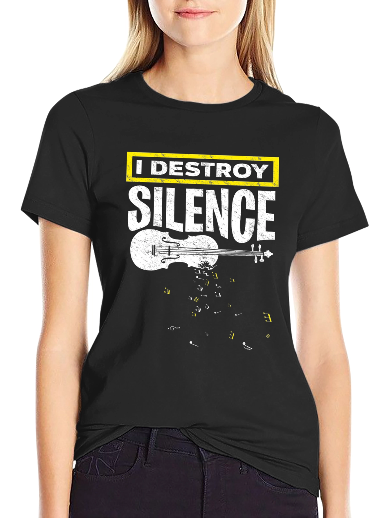 Black I Destroy Silence Violin Graphic T-Shirt view 2