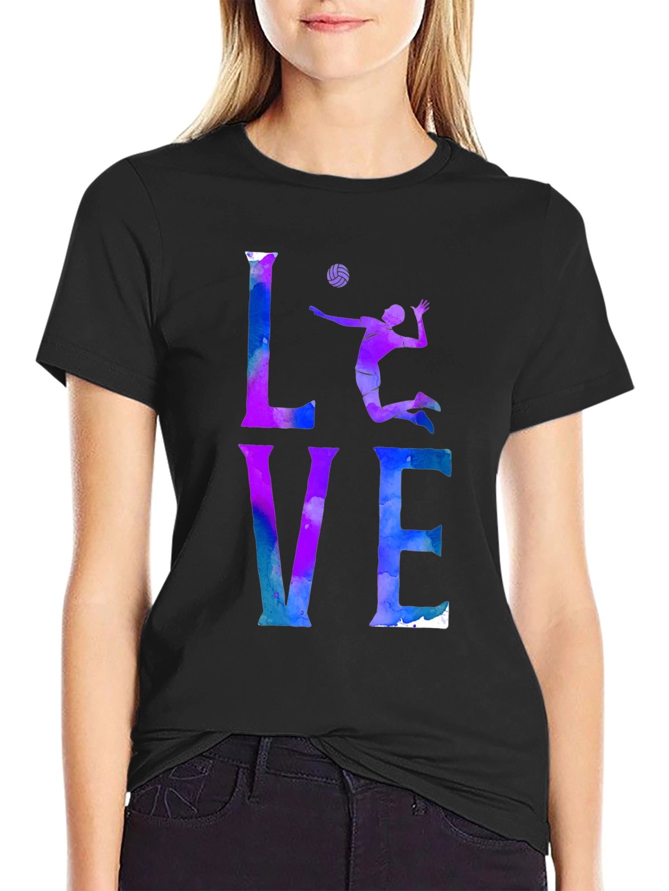 Black Volleyball Love Graphic Tee - Stylish Sports Shirt view 2
