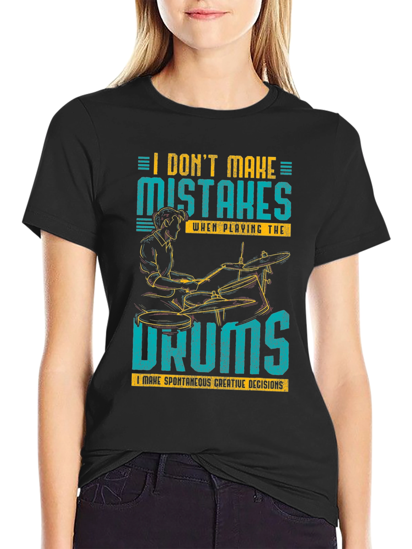 Black Drummer T-Shirt: I Don't Make Mistakes! view 2