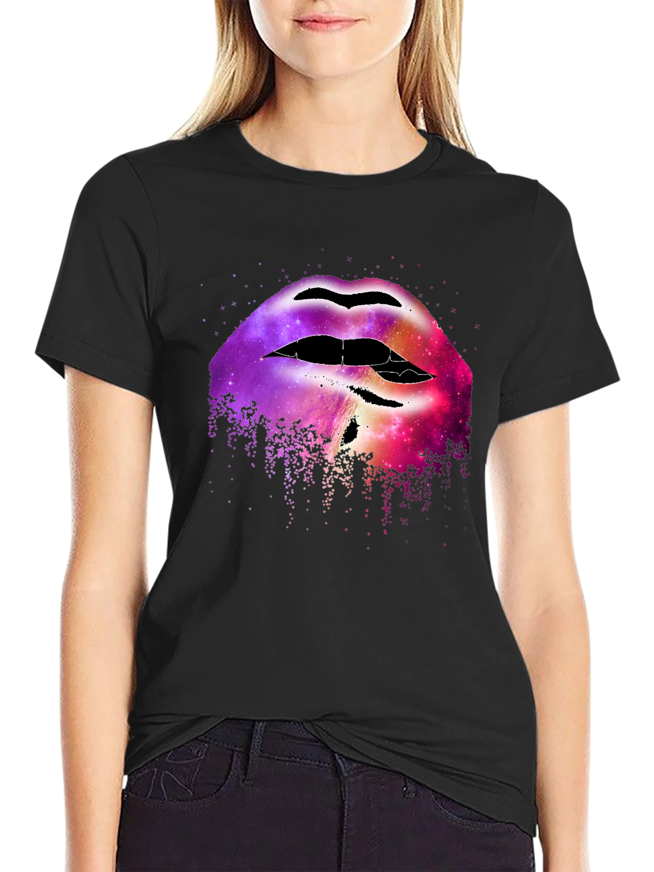 Black Galaxy Lips Graphic Tee - Unique Fashion Statement view 2