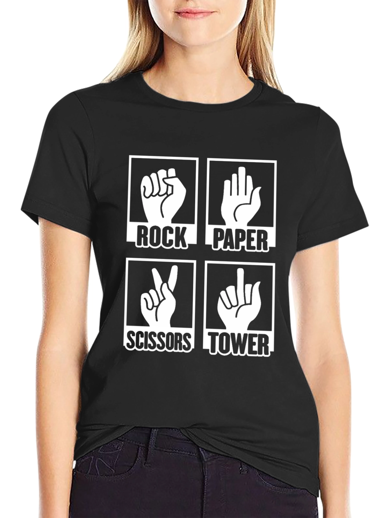 Black Rock Paper Scissors Tower Graphic T-Shirt view 2