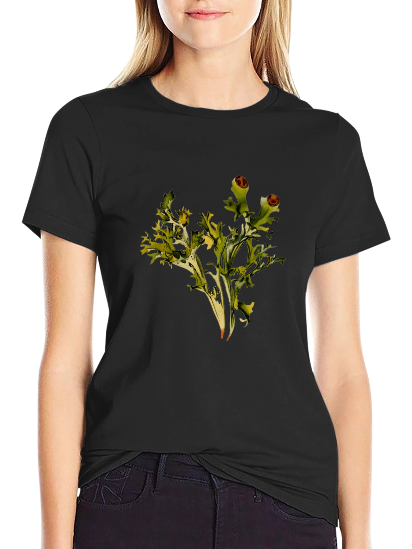 Unique Botanical Print Black T-Shirt - 2