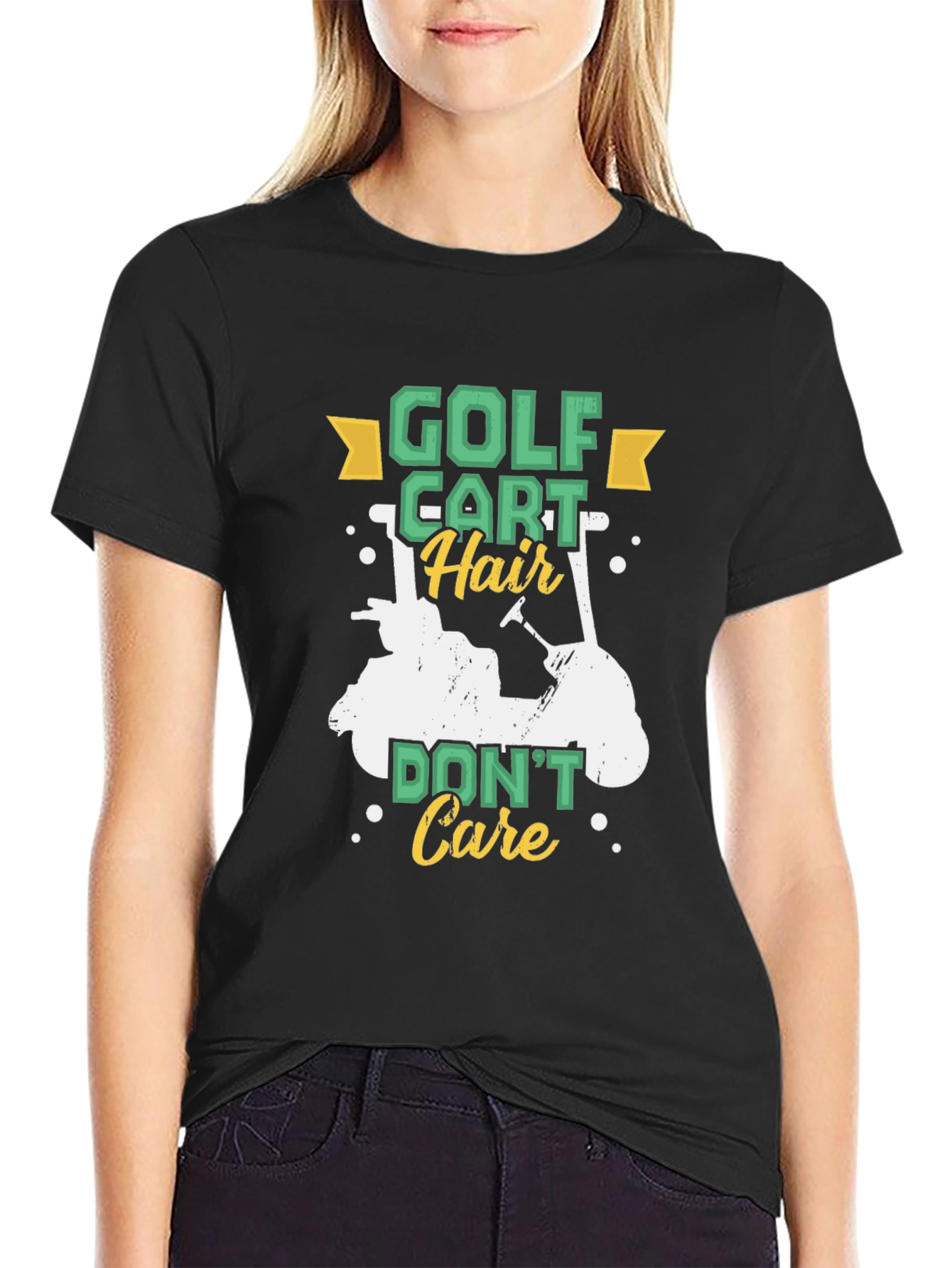 Black Golf Cart Hair Don't Care Tee view 2