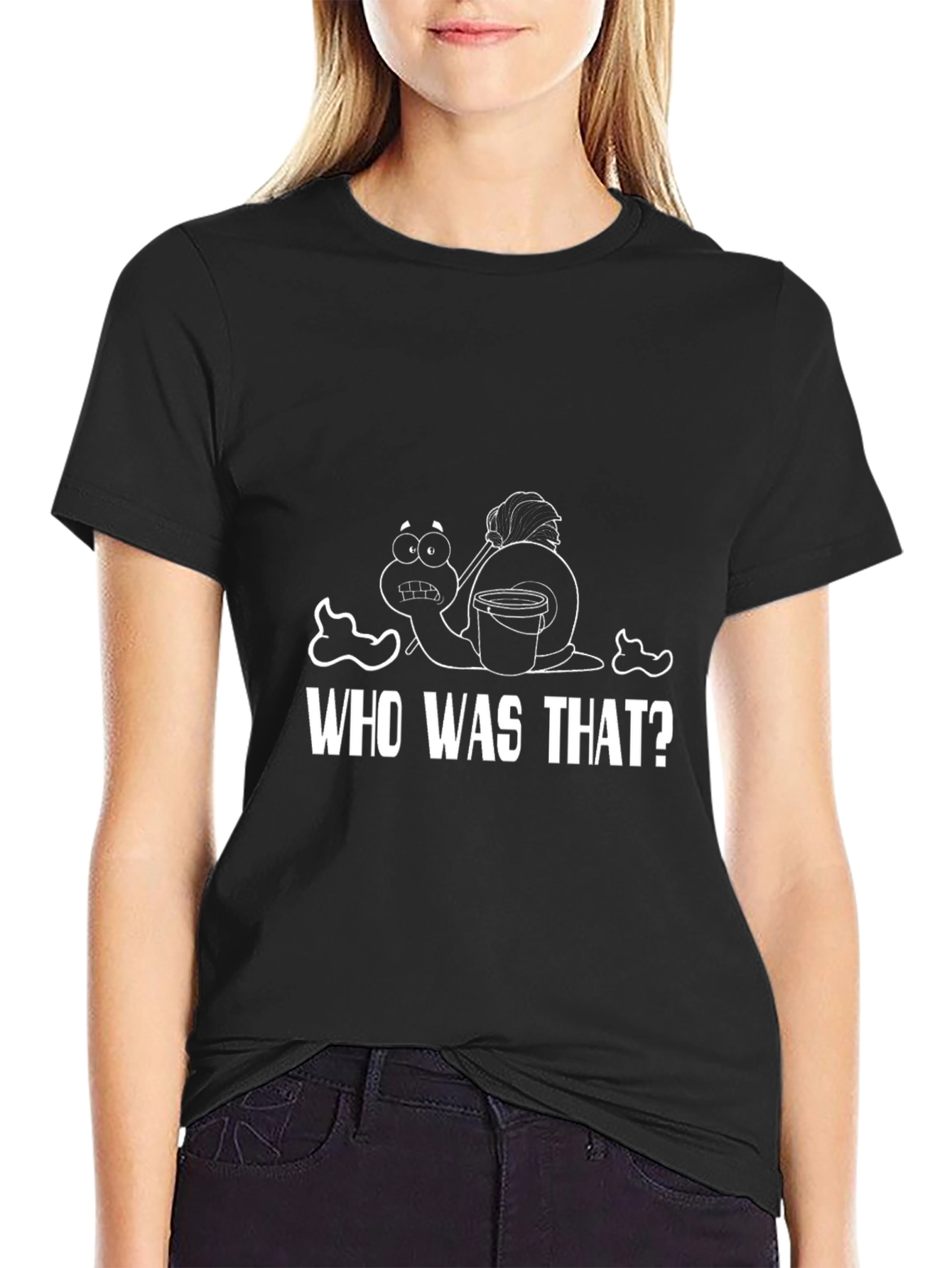 Black Funny Snail Cartoon T-Shirt view 2