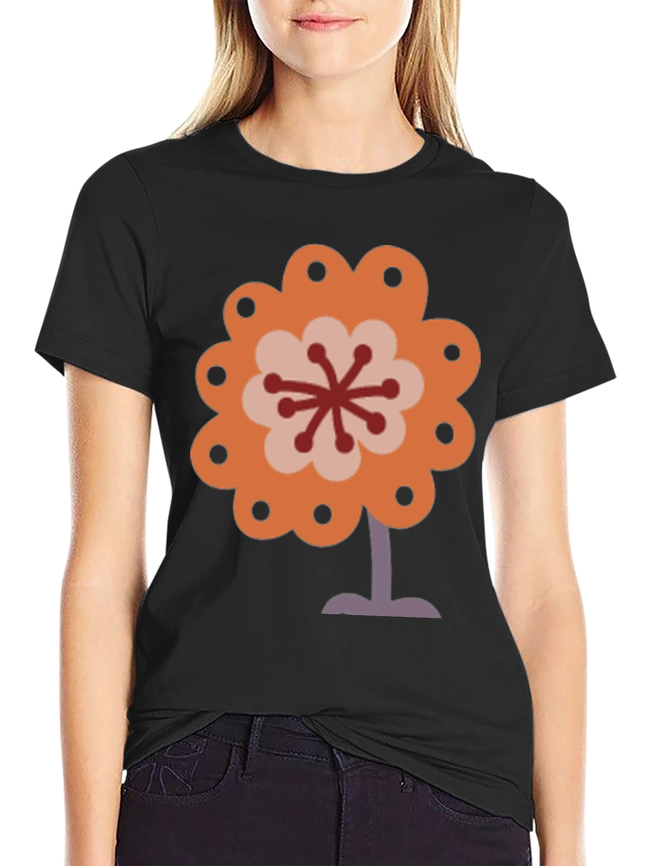 Black Retro Flower Power Graphic Tee - Black view 2