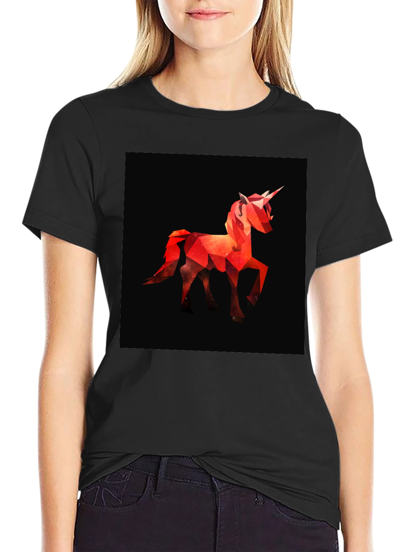 Black Geometric Unicorn Graphic Tee - Modern Style view 2
