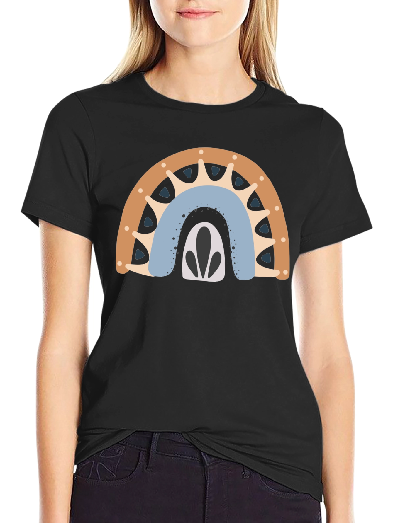 Black Boho Rainbow Graphic Tee - Men's Black T-Shirt view 2